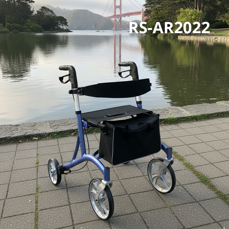 RS-AR2022 Lightweight Aluminum Rollator-Wheelchair Seat Storage Bag 100kg Capacity for Elderly Mobility Aid