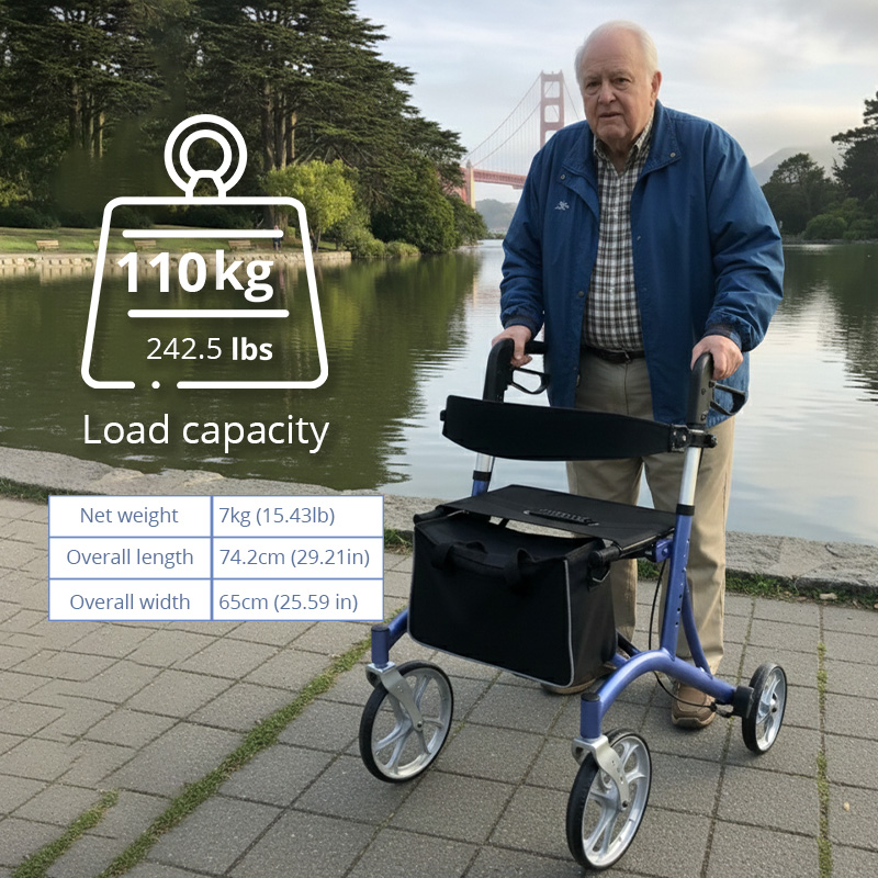 AR2022-PP   Rollator Walker Elderly Care  Comfortable Lightweight Aluminum Alloy Adjustable Home Use Travel Aid