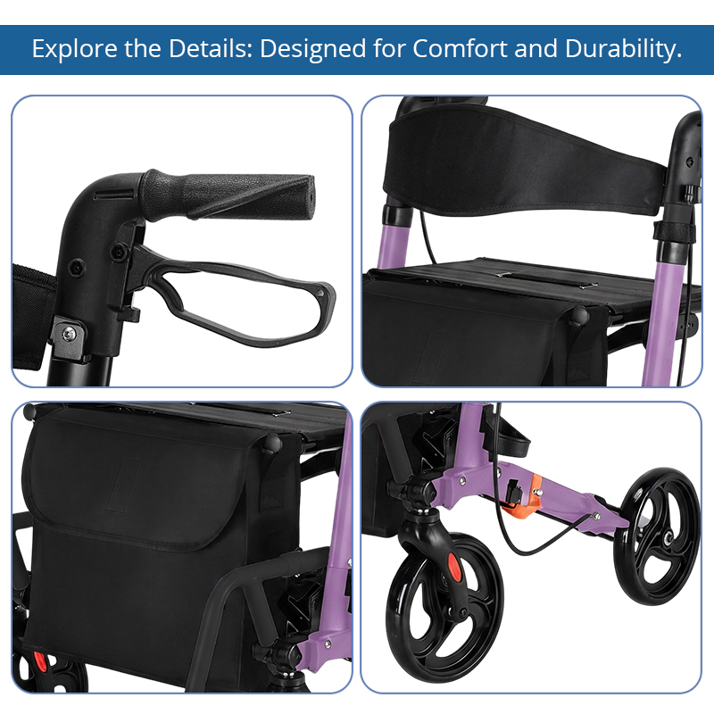AR2023-P   Rollator Walker with Seat for Elderly with Seat | Foldable Mobility Aid for Fall Prevention & Safe Walking Support