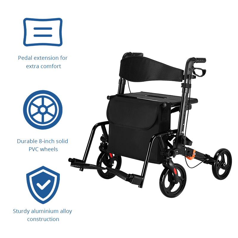 RS-AR2023 Rollator Walker Aluminum 100kg Capacity CE Certified Lightweight Foldable Mobility Aid for Patient Comfort and Easy Use