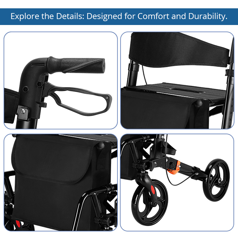 RS-AR2023 Rollator Walker Aluminum 100kg Capacity CE Certified Lightweight Foldable Mobility Aid for Patient Comfort and Easy Use