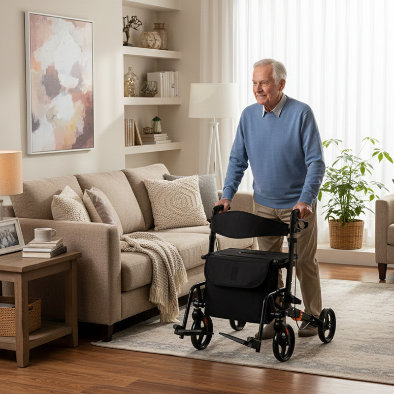 RS-AR2023 Rollator Walker Aluminum 100kg Capacity CE Certified Lightweight Foldable Mobility Aid for Patient Comfort and Easy Use