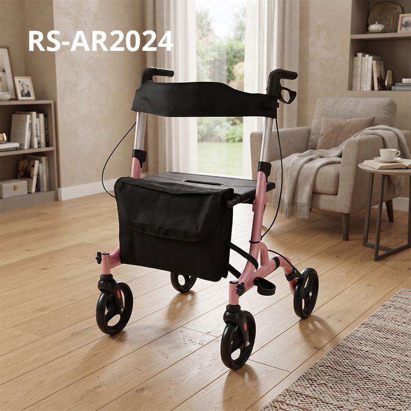 AR2024-P   Aluminum Rollator Walker with Seat  Manufacturer for Seniors with Foldable Design Seat Bag and Easy Mobility Support