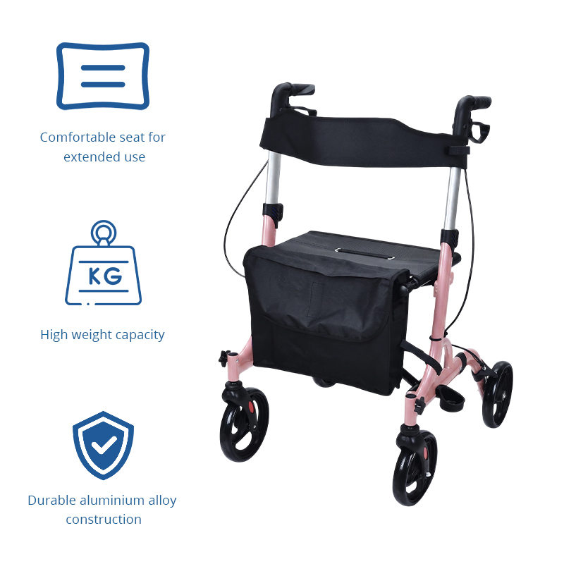 AR2024-P   Aluminum Rollator Walker with Seat  Manufacturer for Seniors with Foldable Design Seat Bag and Easy Mobility Support