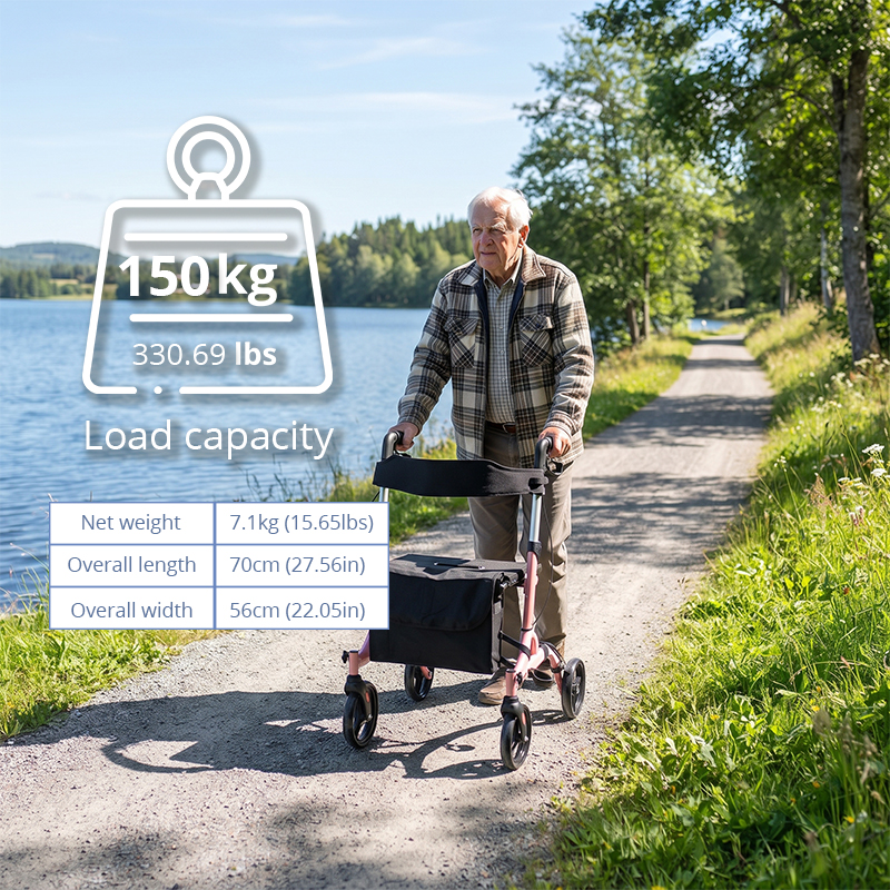 AR2024-P   Aluminum Rollator Walker with Seat  Manufacturer for Seniors with Foldable Design Seat Bag and Easy Mobility Support