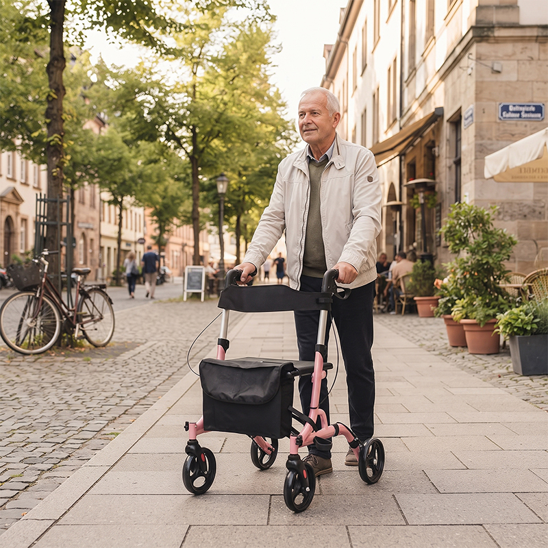 AR2024-P   Aluminum Rollator Walker with Seat  Manufacturer for Seniors with Foldable Design Seat Bag and Easy Mobility Support