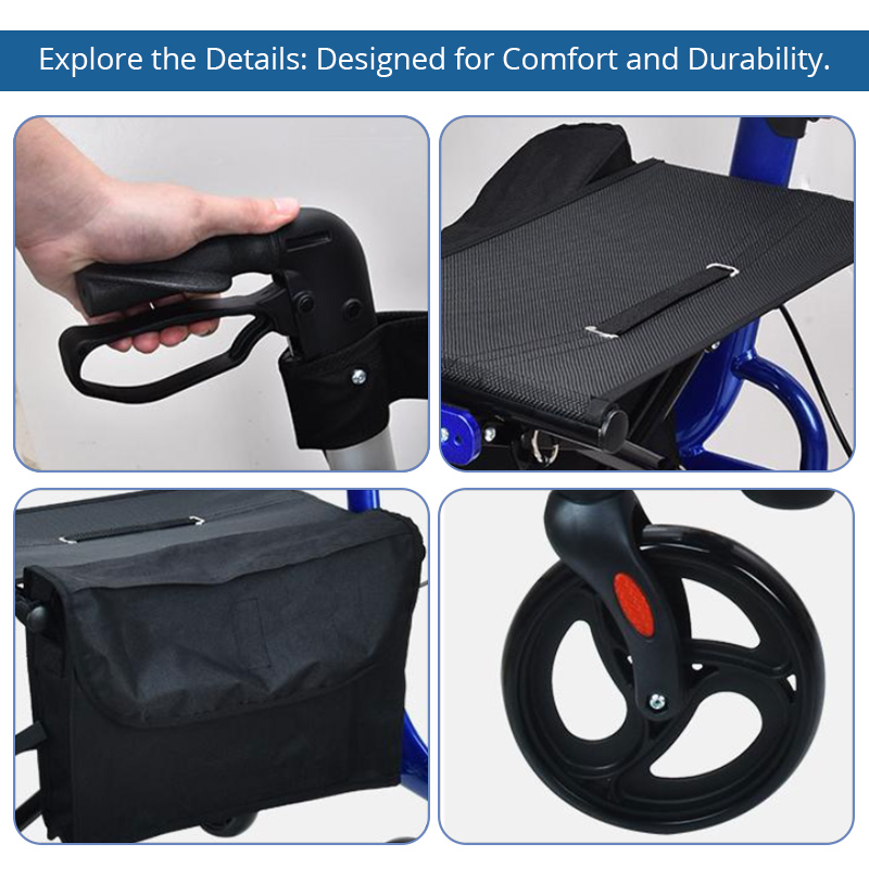 AR2024-R   Rollator Walker with Seat for Seniors Foldable Design Seat Bag Easy Mobility Support CE Certified Light Weight