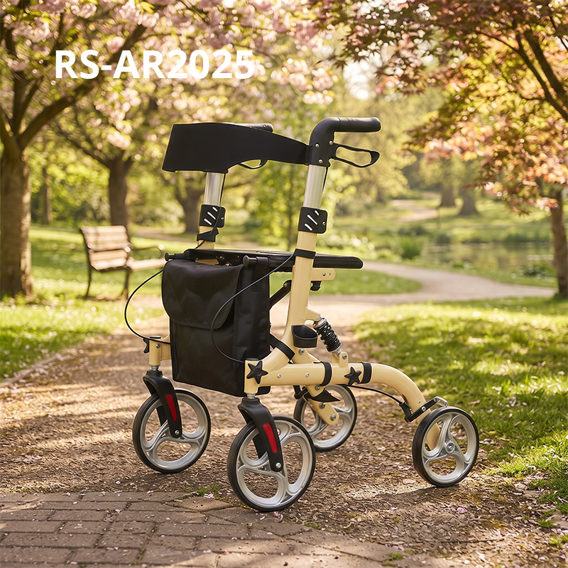 AR2025-Y   Rollator Walker Lightweight Folding Mobility Aid with Seat Bag Stable Walking Support OEM ODM Factory