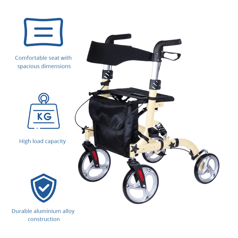 AR2025-Y   Rollator Walker Lightweight Folding Mobility Aid with Seat Bag Stable Walking Support OEM ODM Factory
