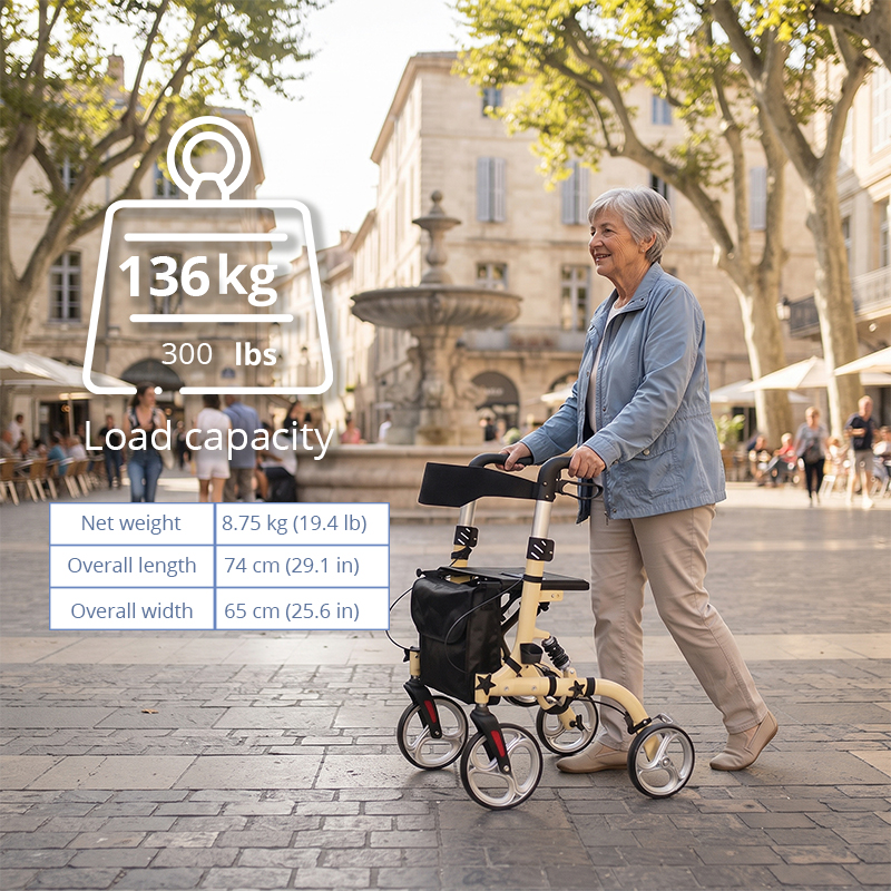 AR2025-Y   Rollator Walker Lightweight Folding Mobility Aid with Seat Bag Stable Walking Support OEM ODM Factory