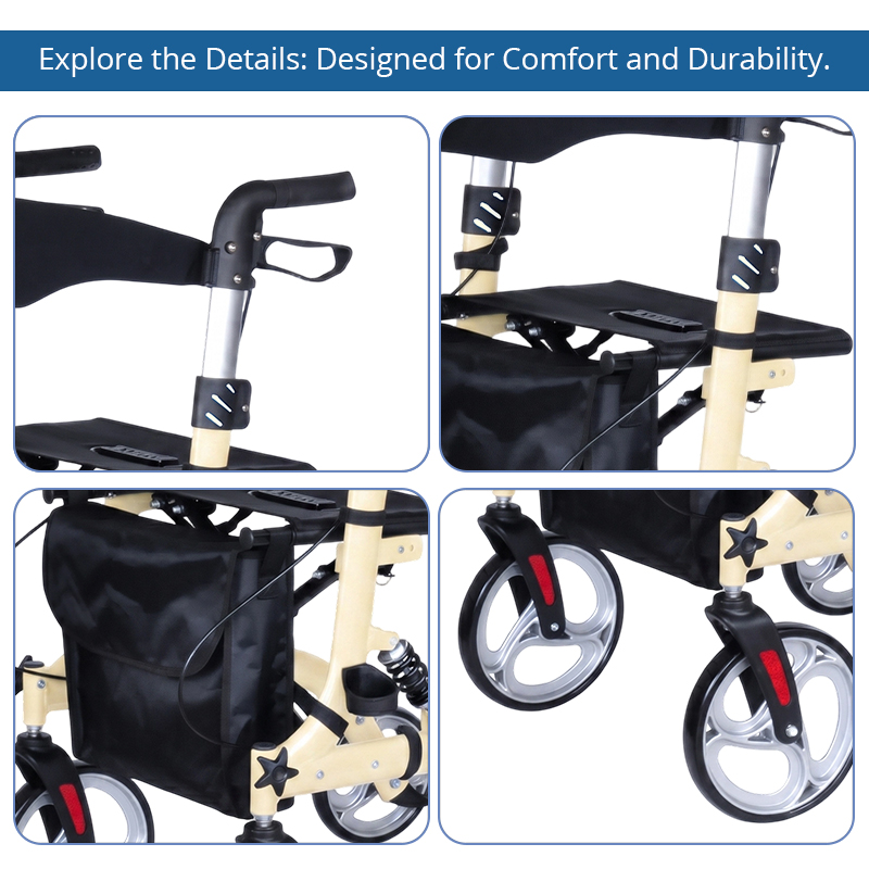 AR2025-Y   Rollator Walker Lightweight Folding Mobility Aid with Seat Bag Stable Walking Support OEM ODM Factory