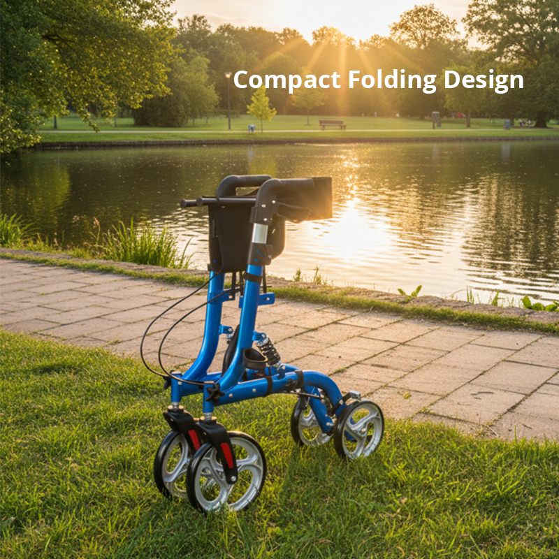 AR2015-BL   Lightweight Aluminum Rollator Elderly Home Care Users Adjustable Height Comfortable Convenient Outdoor Use