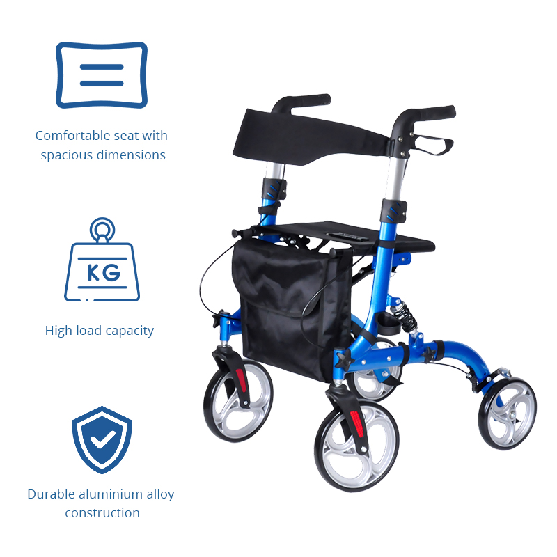 AR2015-BL   Lightweight Aluminum Rollator Elderly Home Care Users Adjustable Height Comfortable Convenient Outdoor Use