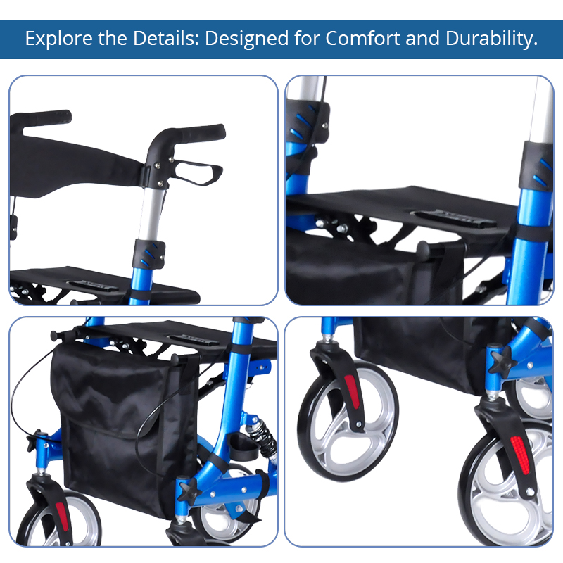 AR2015-BL   Lightweight Aluminum Rollator Elderly Home Care Users Adjustable Height Comfortable Convenient Outdoor Use
