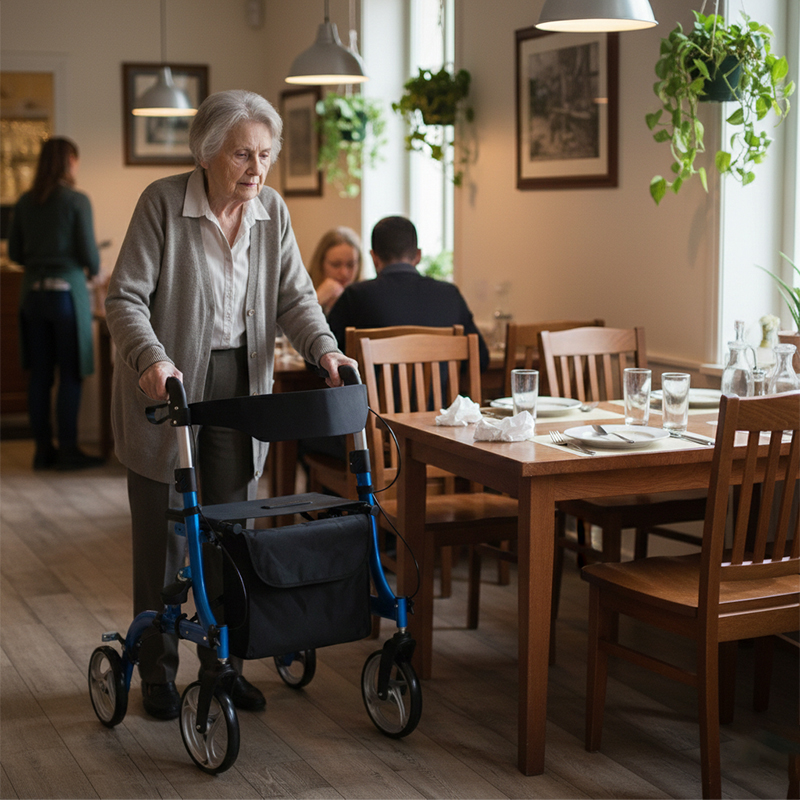 AR2015-BL   Lightweight Aluminum Rollator Elderly Home Care Users Adjustable Height Comfortable Convenient Outdoor Use