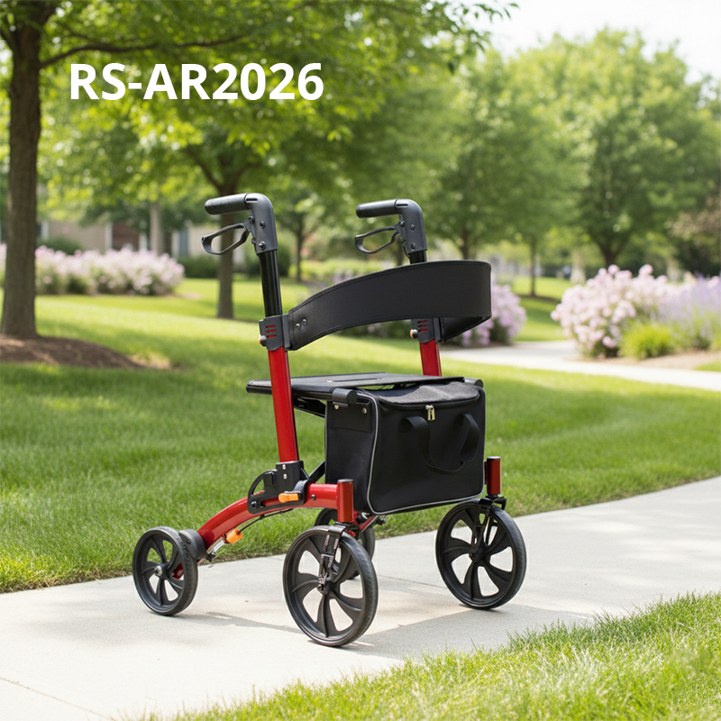 RS-AR2026 Lightweight Aluminum Rollator Walker 136kg Capacity for Home Care Users Robust Adjustable Heights