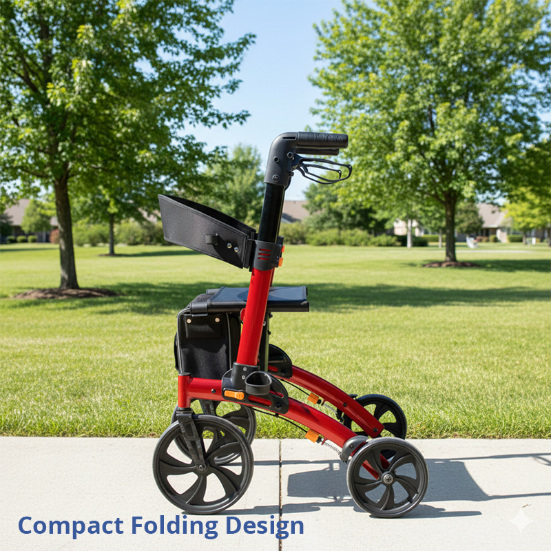 RS-AR2026 Lightweight Aluminum Rollator Walker 136kg Capacity for Home Care Users Robust Adjustable Heights