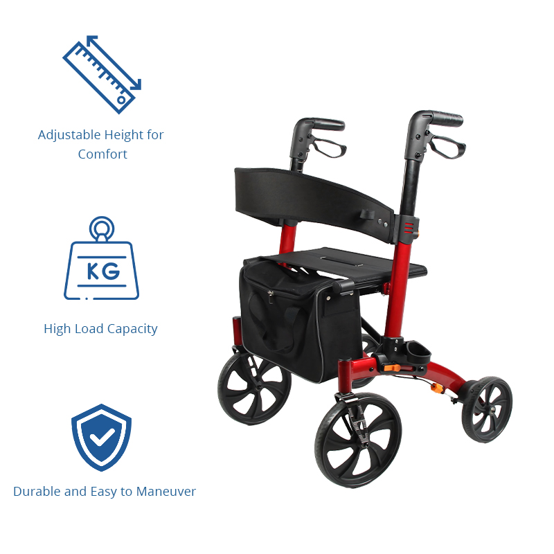RS-AR2026 Lightweight Aluminum Rollator Walker 136kg Capacity for Home Care Users Robust Adjustable Heights