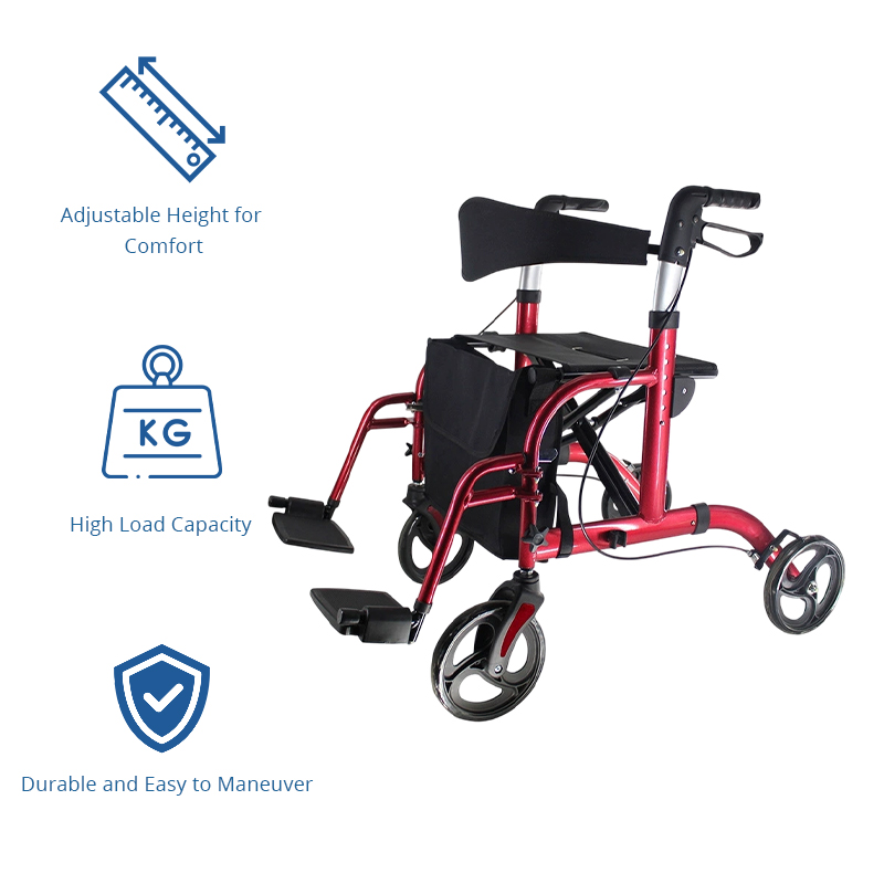 AR2026-B  Lightweight Aluminum Rollator Walker 136kg Capacity for Home Care Users Robust Adjustable Heights