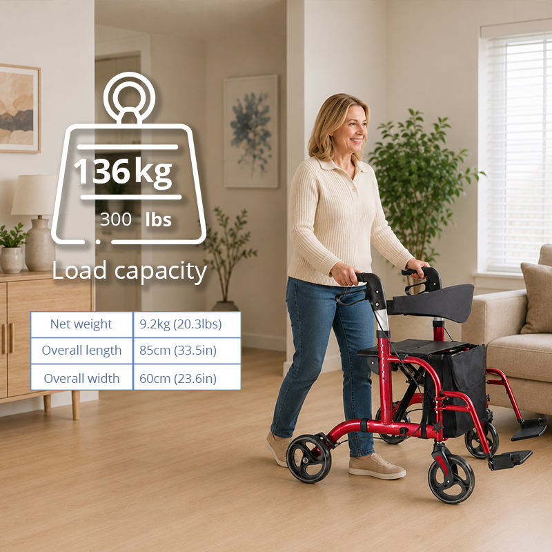AR2026-B  Lightweight Aluminum Rollator Walker 136kg Capacity for Home Care Users Robust Adjustable Heights