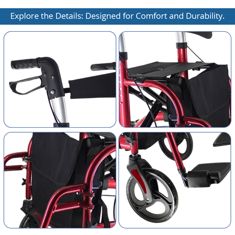 AR2026-B  Lightweight Aluminum Rollator Walker 136kg Capacity for Home Care Users Robust Adjustable Heights