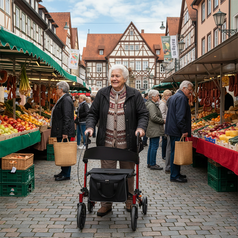 RS-AR2026 Lightweight Aluminum Rollator Walker 136kg Capacity for Home Care Users Robust Adjustable Heights