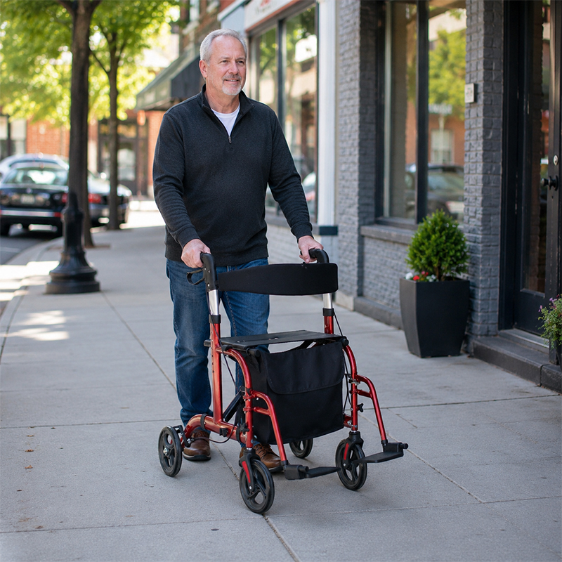 AR2026-B  Lightweight Aluminum Rollator Walker 136kg Capacity for Home Care Users Robust Adjustable Heights