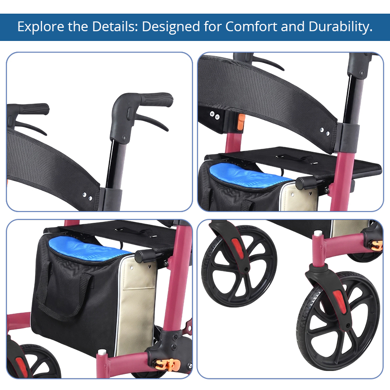 AR2027-P     Rollator Walker with Seat for Seniors | OEM Mobility Aid Supplier with Foldable Frame and Enhanced Safety