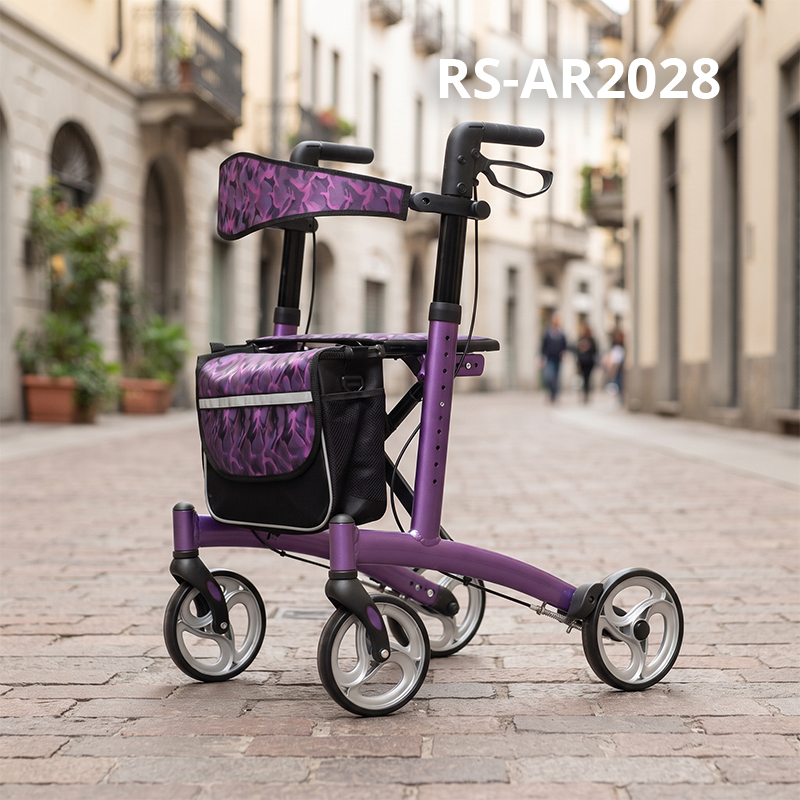 AR2028-PP   Rollator Walker with Seat for Elderly, 136KG Capacity Aluminum Mobility Aid with Seat and Bag for Stable Walking