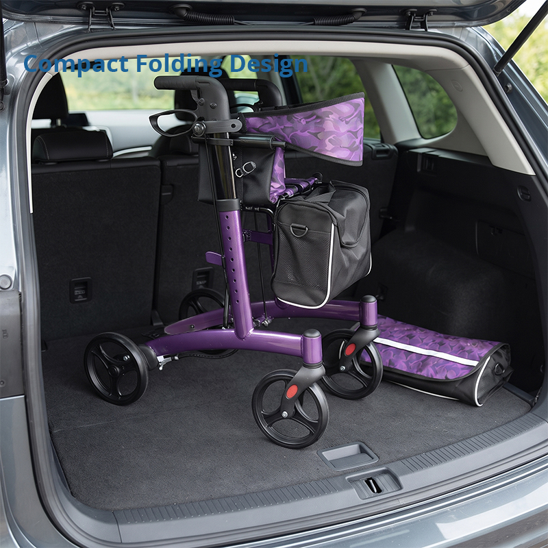 AR2028-PP   Rollator Walker with Seat for Elderly, 136KG Capacity Aluminum Mobility Aid with Seat and Bag for Stable Walking