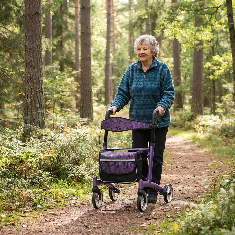 AR2028-PP   Rollator Walker with Seat for Elderly, 136KG Capacity Aluminum Mobility Aid with Seat and Bag for Stable Walking