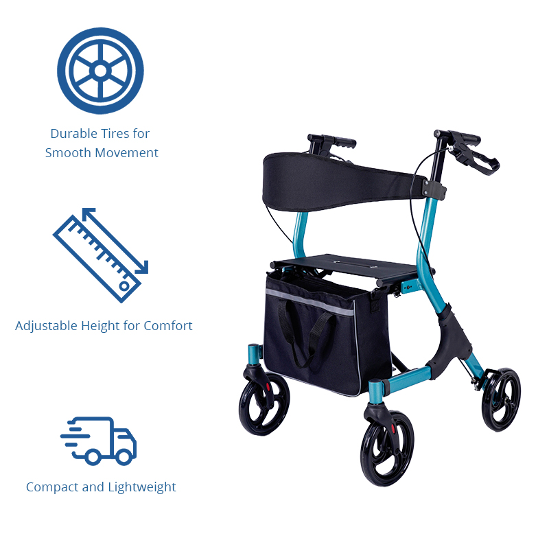 RS-AR2029 Lightweight Aluminum Rollator Walker Relaxsmith AR2029 100kg Capacity Indoor/Outdoor Use Chronic Illness Patient Mobility