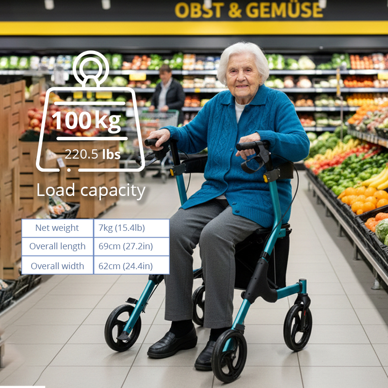 RS-AR2029 Lightweight Aluminum Rollator Walker Relaxsmith AR2029 100kg Capacity Indoor/Outdoor Use Chronic Illness Patient Mobility