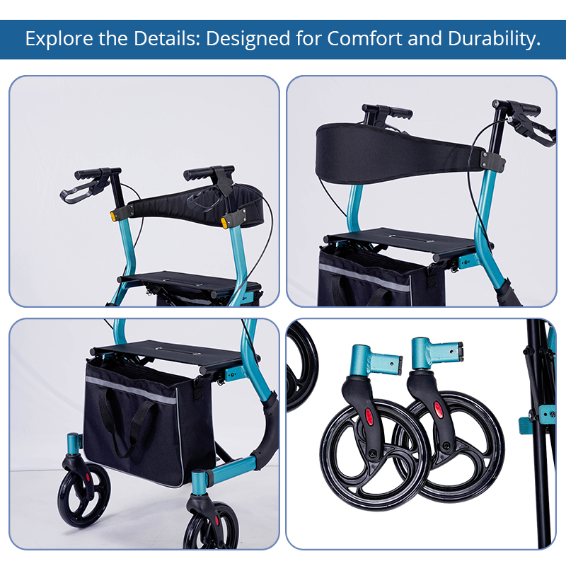RS-AR2029 Lightweight Aluminum Rollator Walker Relaxsmith AR2029 100kg Capacity Indoor/Outdoor Use Chronic Illness Patient Mobility