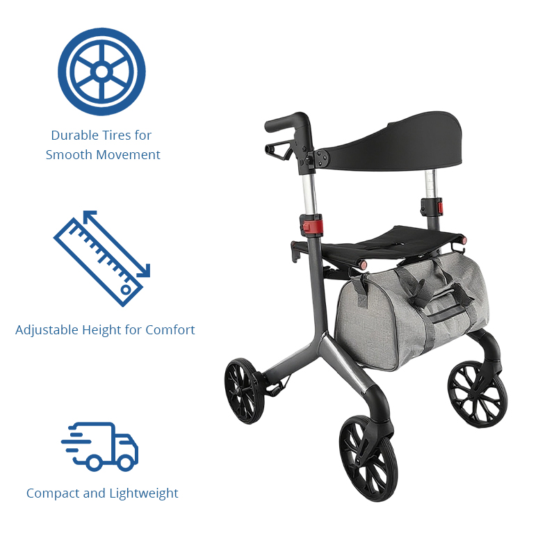 AR2030   Aluminum Rollator Walker with Seat Wholesale Supplier for Elderly Seniors Stable Mobility Support with Lightweight FoldingDesign