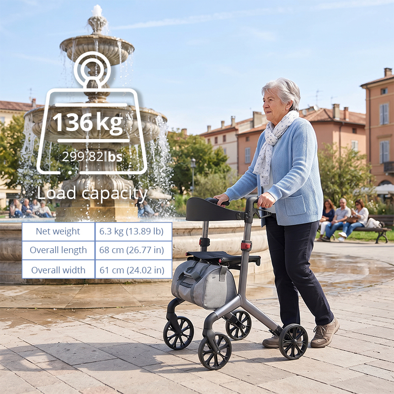 AR2030   Aluminum Rollator Walker with Seat Wholesale Supplier for Elderly Seniors Stable Mobility Support with Lightweight FoldingDesign