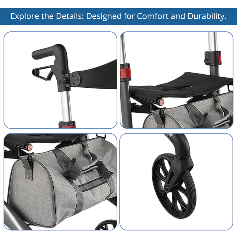 AR2030   Aluminum Rollator Walker with Seat Wholesale Supplier for Elderly Seniors Stable Mobility Support with Lightweight FoldingDesign