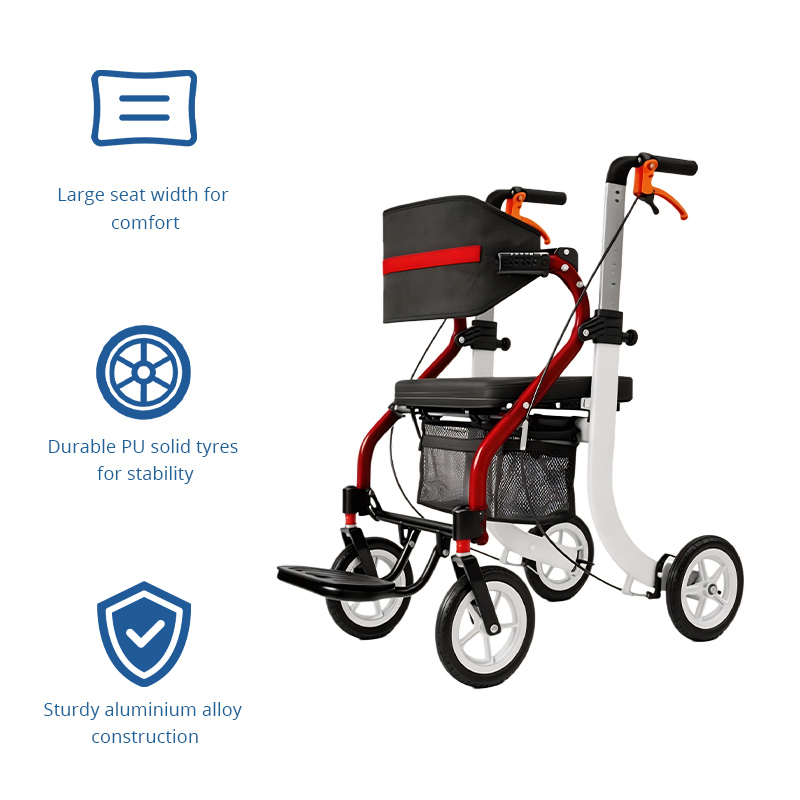 AR2031-B  Rollator Walker Aluminum Alloy CE Certified Waterproof Rehabilitation Patients Adjustable Height Comfortable Seating Easy