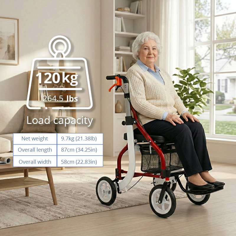 AR2031-B  Rollator Walker Aluminum Alloy CE Certified Waterproof Rehabilitation Patients Adjustable Height Comfortable Seating Easy