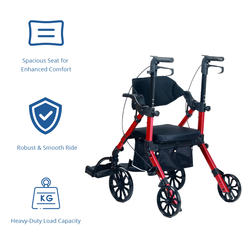 AR3032-B   Aluminum Rollator Walker for Elderly Seat Lightweight Folding Walking Aid OEM ODM Mobility Solution Supplier