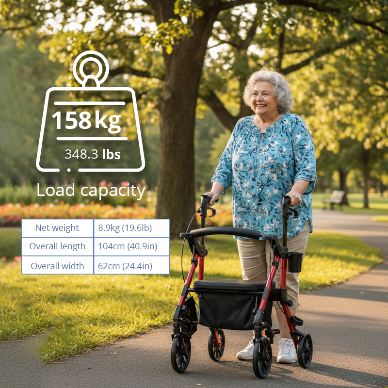 AR3032-B   Aluminum Rollator Walker for Elderly Seat Lightweight Folding Walking Aid OEM ODM Mobility Solution Supplier