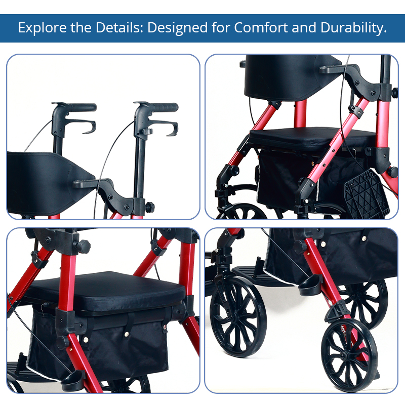 AR2032-PP  Rollator-Wheelchair Aluminum Lightweight Hip Joint Support 158kg Capacity CE ISO Certified Travel Assistance Easy Indoor