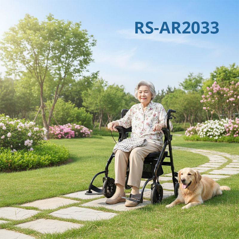 RS-AR2033 Rollator-Wheelchair Aluminum 136kg Capacity Durable Lightweight CE Certified Healthcare Equipment for Outdoor Use