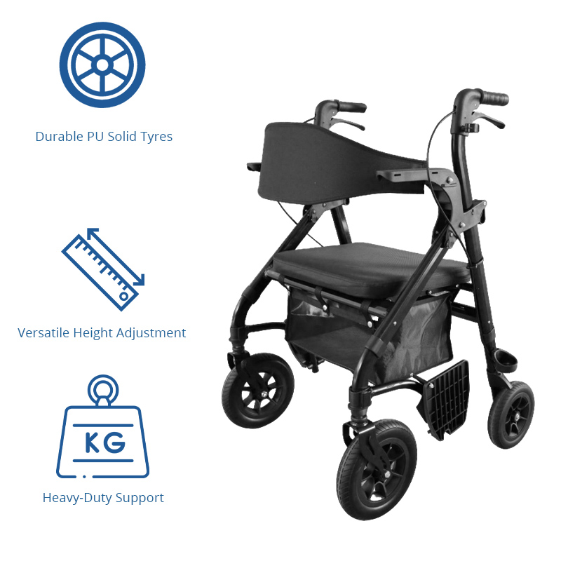 RS-AR2033 Rollator-Wheelchair Aluminum 136kg Capacity Durable Lightweight CE Certified Healthcare Equipment for Outdoor Use