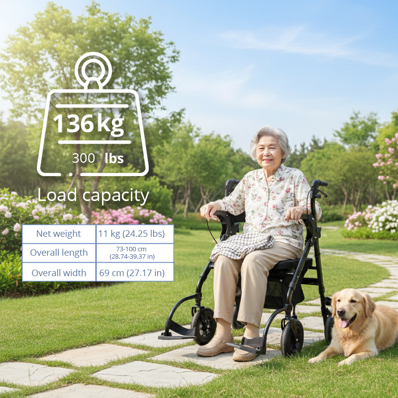 RS-AR2033 Rollator-Wheelchair Aluminum 136kg Capacity Durable Lightweight CE Certified Healthcare Equipment for Outdoor Use