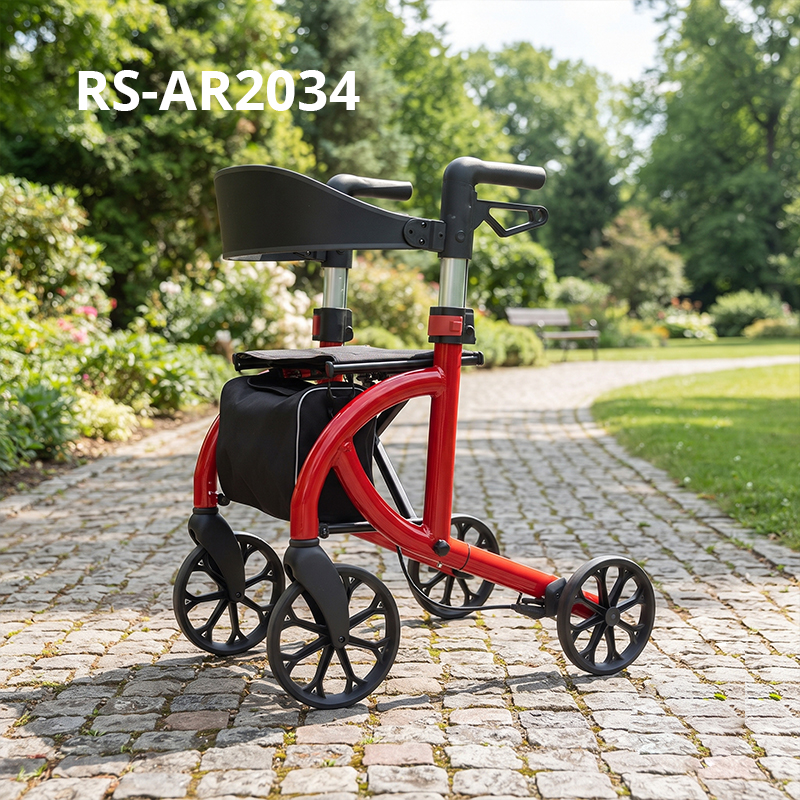 AR2034-R   Aluminum Rollator Walker for Elderly with Seat Lightweight Folding Walking Aid OEM ODM Mobility Solution Supplier