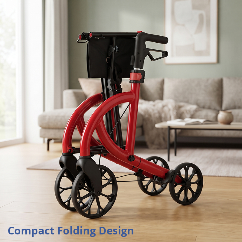 AR2034-R   Aluminum Rollator Walker for Elderly with Seat Lightweight Folding Walking Aid OEM ODM Mobility Solution Supplier