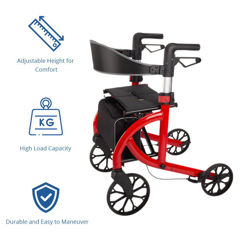 AR2034-R   Aluminum Rollator Walker for Elderly with Seat Lightweight Folding Walking Aid OEM ODM Mobility Solution Supplier