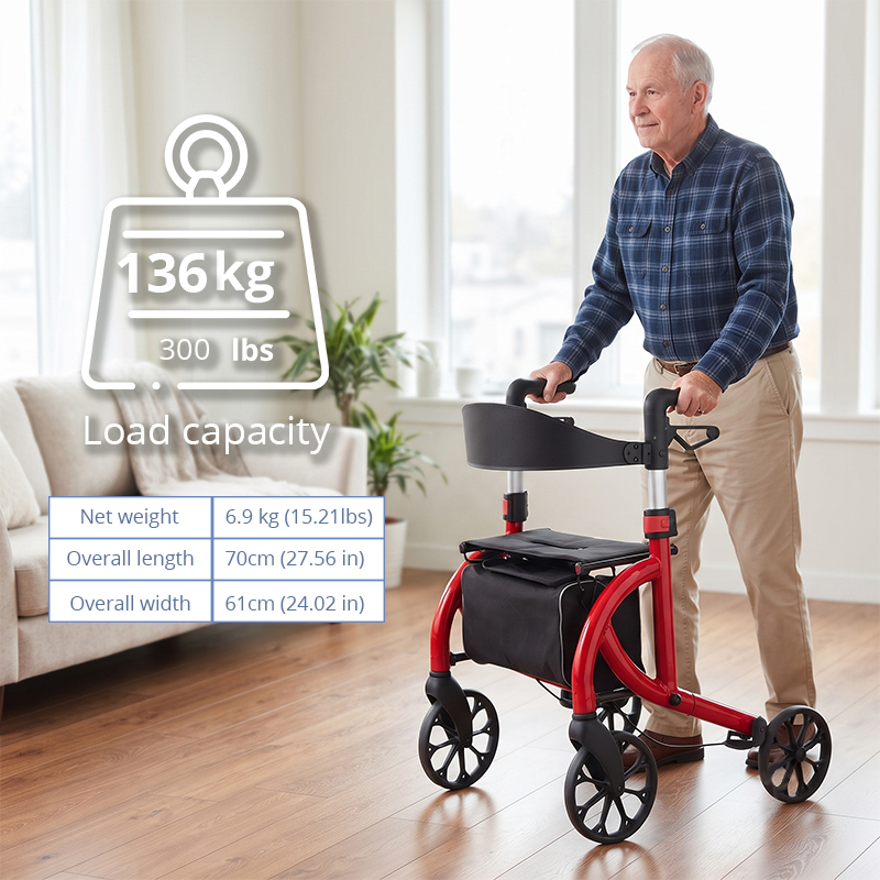 AR2034-R   Aluminum Rollator Walker for Elderly with Seat Lightweight Folding Walking Aid OEM ODM Mobility Solution Supplier