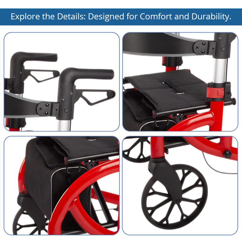 AR2034-R   Aluminum Rollator Walker for Elderly with Seat Lightweight Folding Walking Aid OEM ODM Mobility Solution Supplier
